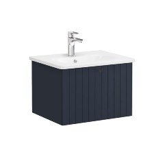 Vitra Root Groove 69357 Lavabo Dolabı, Tek Çekmeceli, 60 Cm, Mat Lacivert, Yuvarlak Lavabolu